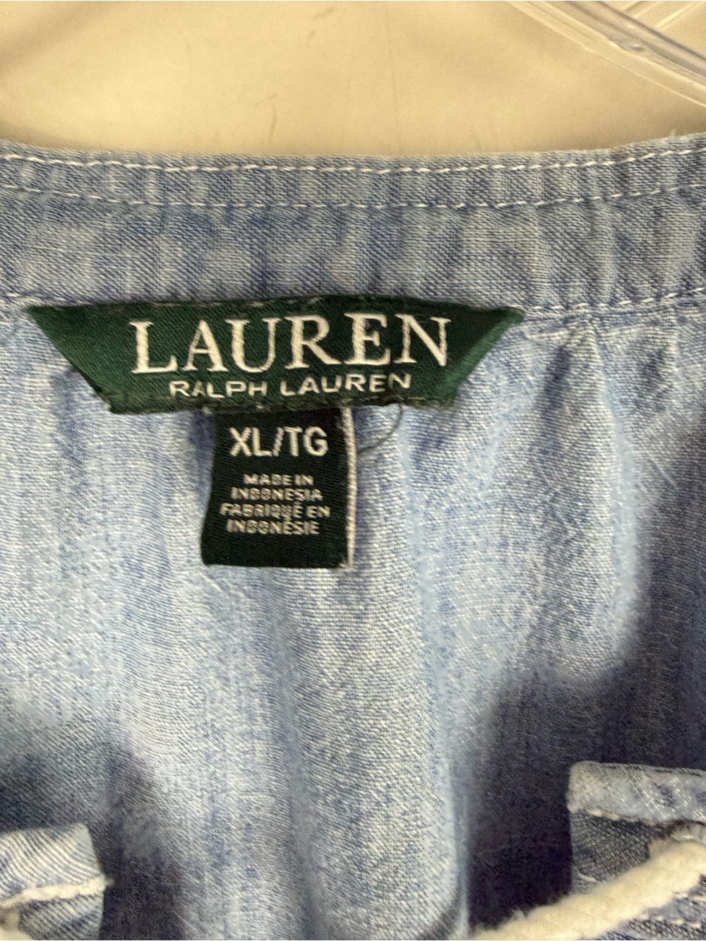 Lauren Ralph Lauren Top XL Blue Chambray Peasant Tassel Ruffle Sleeves Boho - Picture 5 of 8